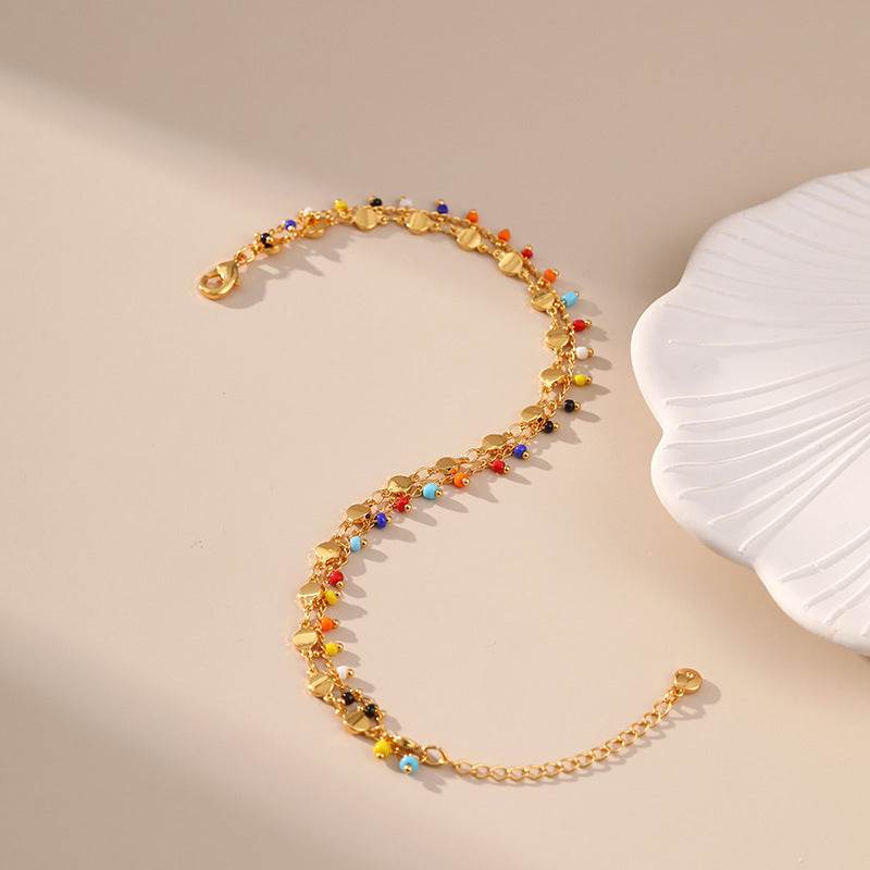 Candy Color Small Rice-shaped Beads National Style Anklets - Mubimart