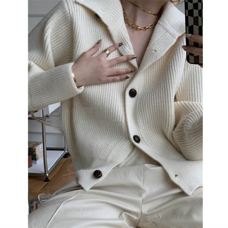 Stand-up Collar Knitted Top Women's Cardigan Loose Long-sleeved Sweater - Mubimart