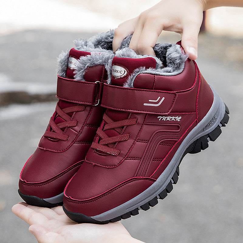 Winter Boots Women Men Warm Plush Velcro Snow Boots Climbing Hiking Shoes - Mubimart