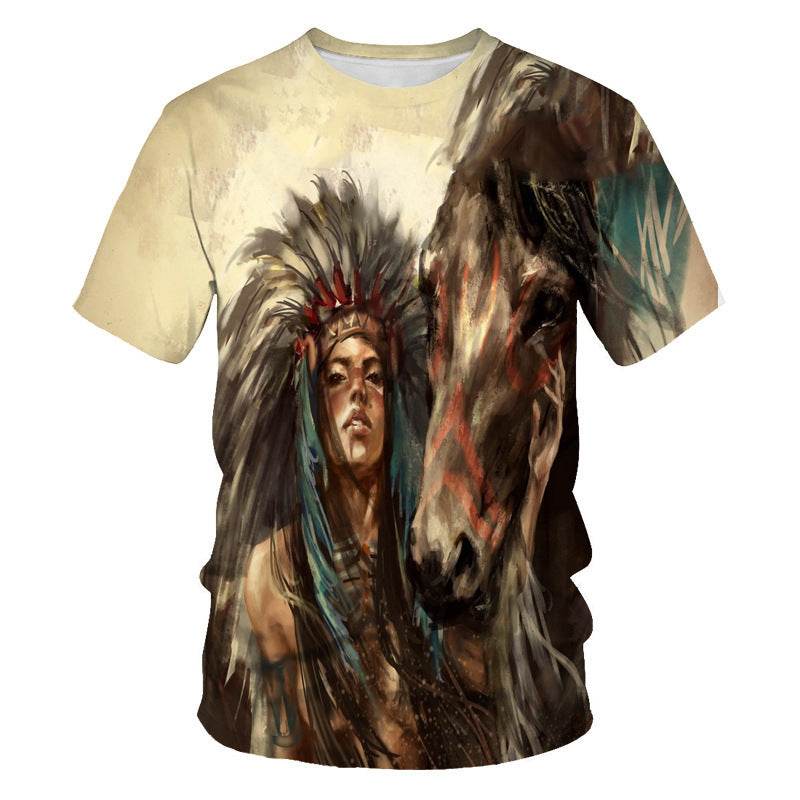 Mens Fashion Casual Digital Print Crew Neck T-shirt - Mubimart
