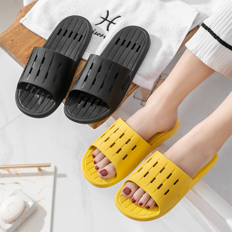 Anti-slip Striped Texture Hollow Design Slippers Women Floor Bathroom House Shoes Summer Indoor Home Slipper Couple - Mubimart -  