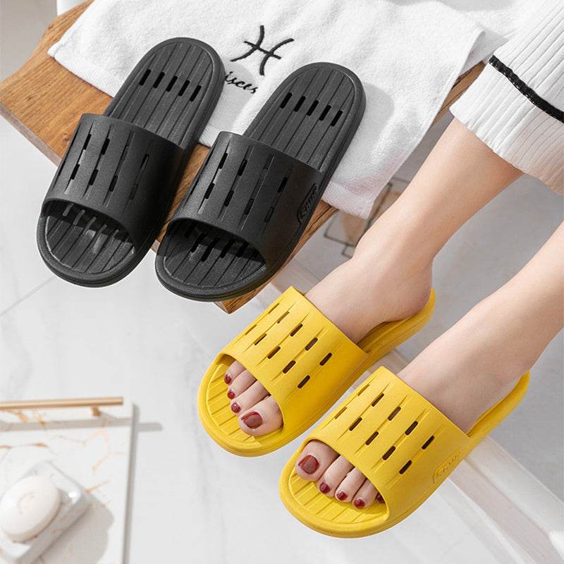 Anti-slip Striped Texture Hollow Design Slippers Women Floor Bathroom House Shoes Summer Indoor Home Slipper Couple - Mubimart