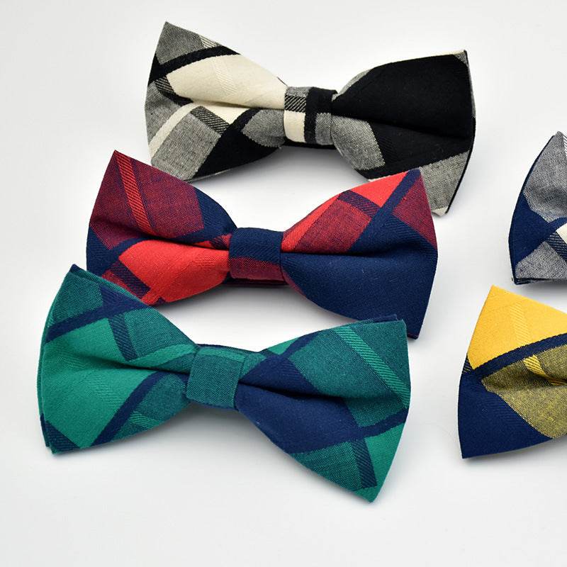 Cotton Bow Tie Men's Wedding Groom Plaid Bow - Mubimart