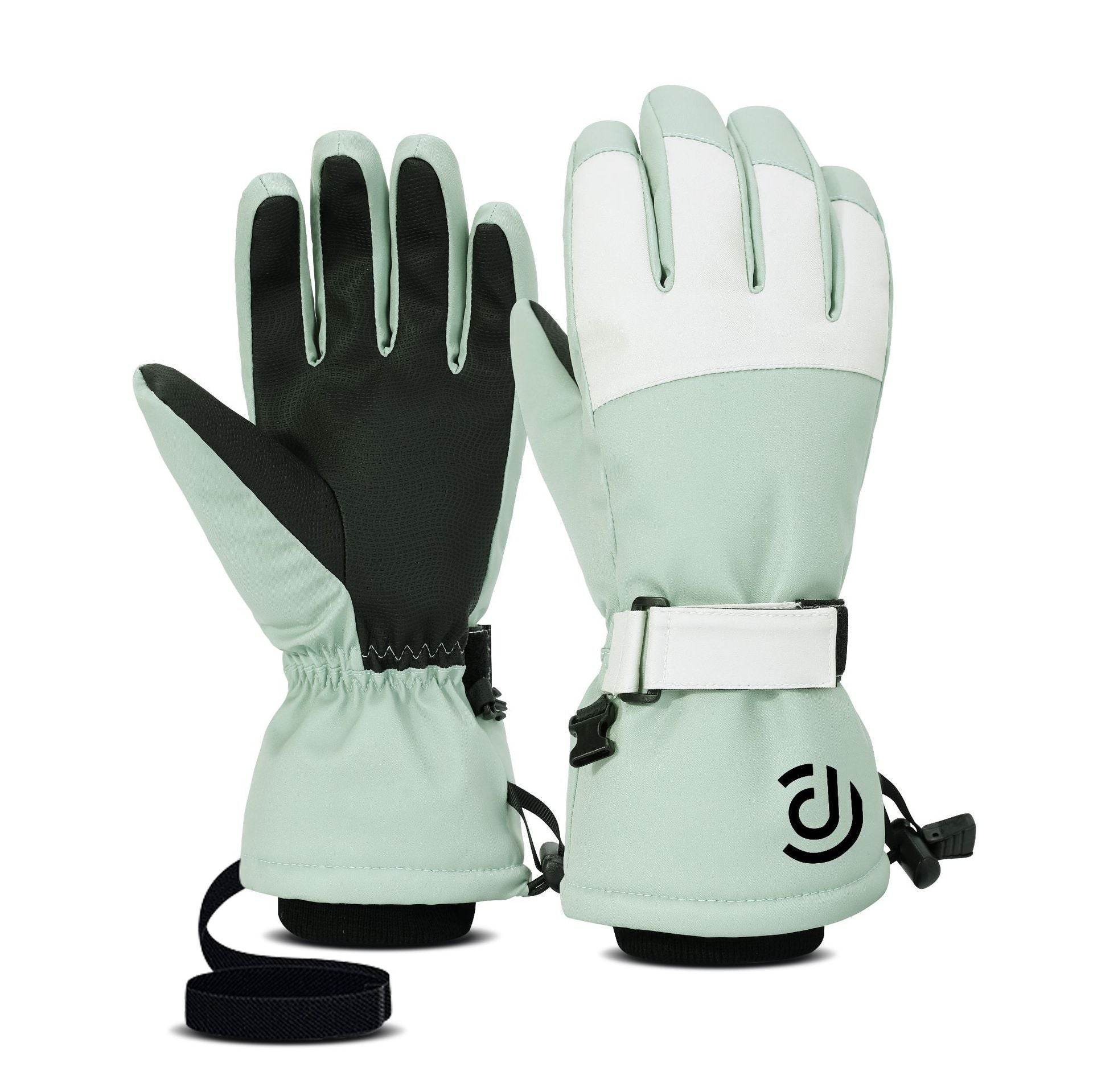 Ski Gloves Men And Women Winter White Warm Cycling Sports Touch Screen Five Fingers - Mubimart