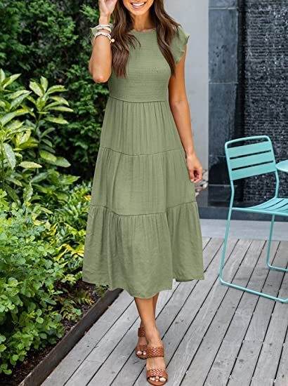 Bohemian Midi Short Sleeve Dress - Mubimart