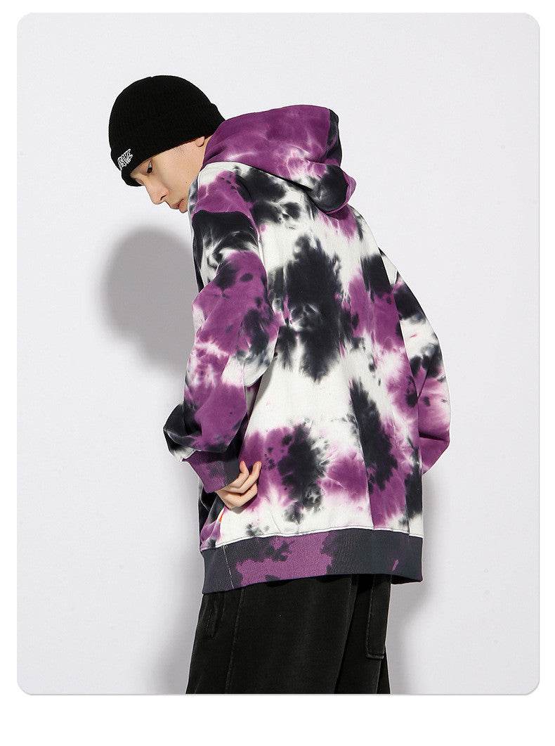 Loose Tie Dye Sweater Hooded Loose Terry Mens Cotton Sweater - Mubimart