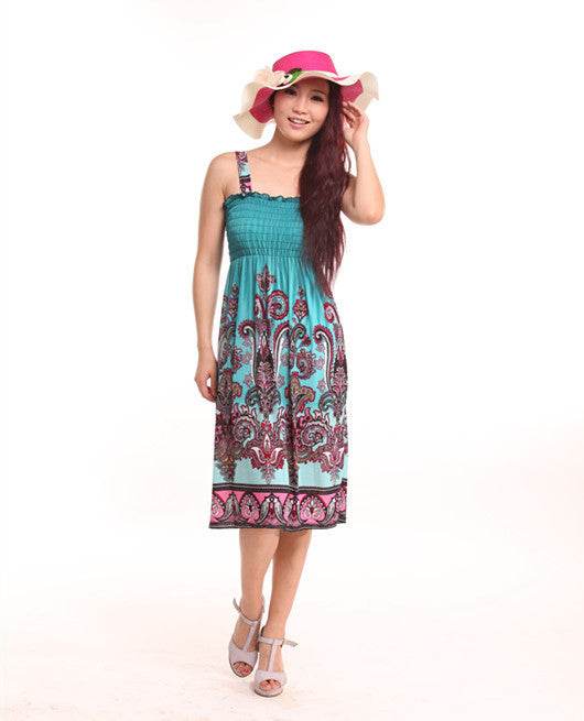 Bohemian Floral Dress Printed Milk Silk Plus Size Beach Dress Suspender Dress For Women - Mubimart
