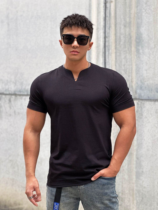 Men's Fashion Loose V-neck Short-sleeved Shirt Workout Exercise T-shirt - Mubimart