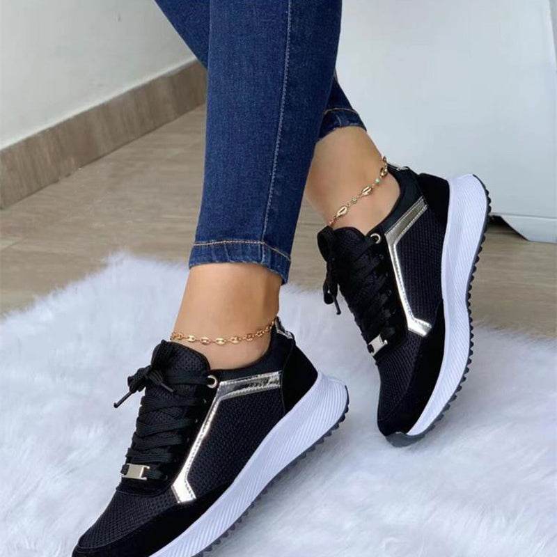 Women Sneakers Lace-up Sports Shoes - Mubimart
