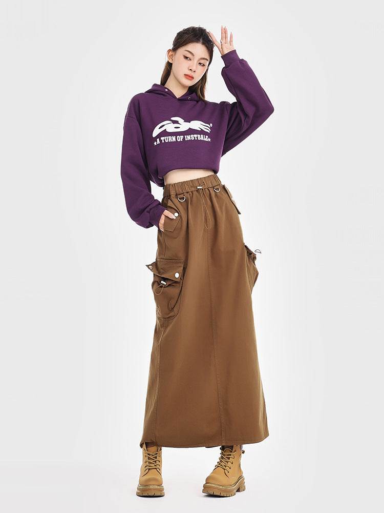 Retro Loose Pockets Workwear Skirt - Mubimart