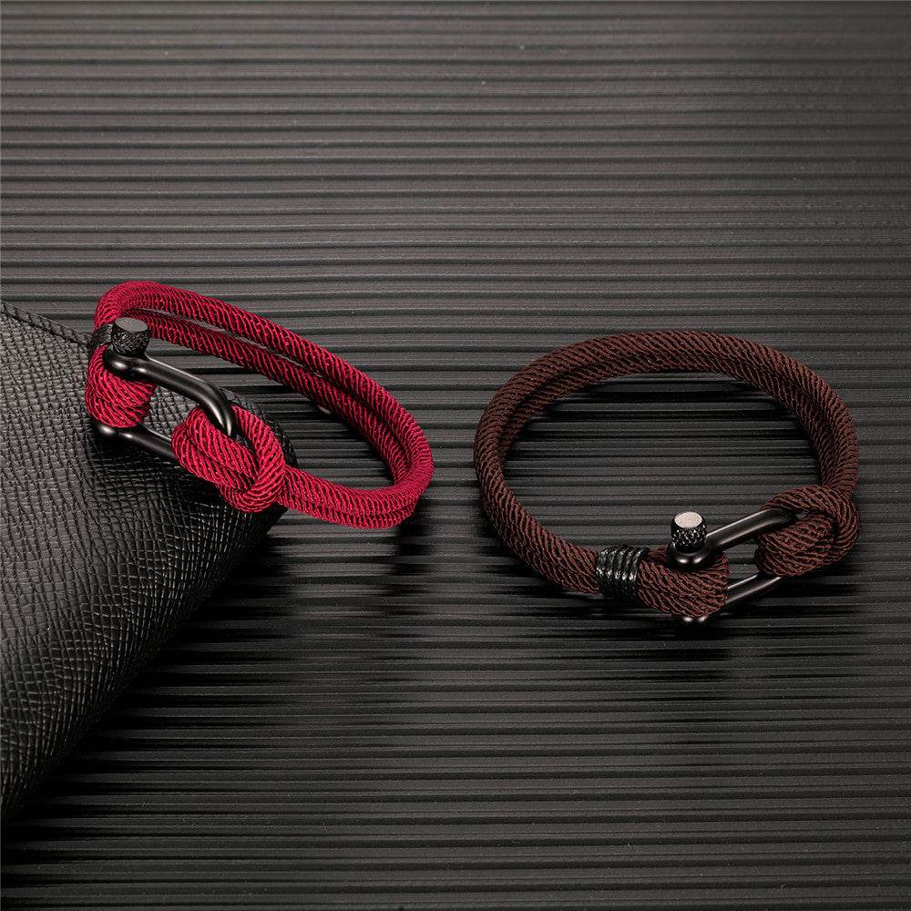 Mens Fashion Personality Horseshoe Buckle Woven Bracelet - Mubimart
