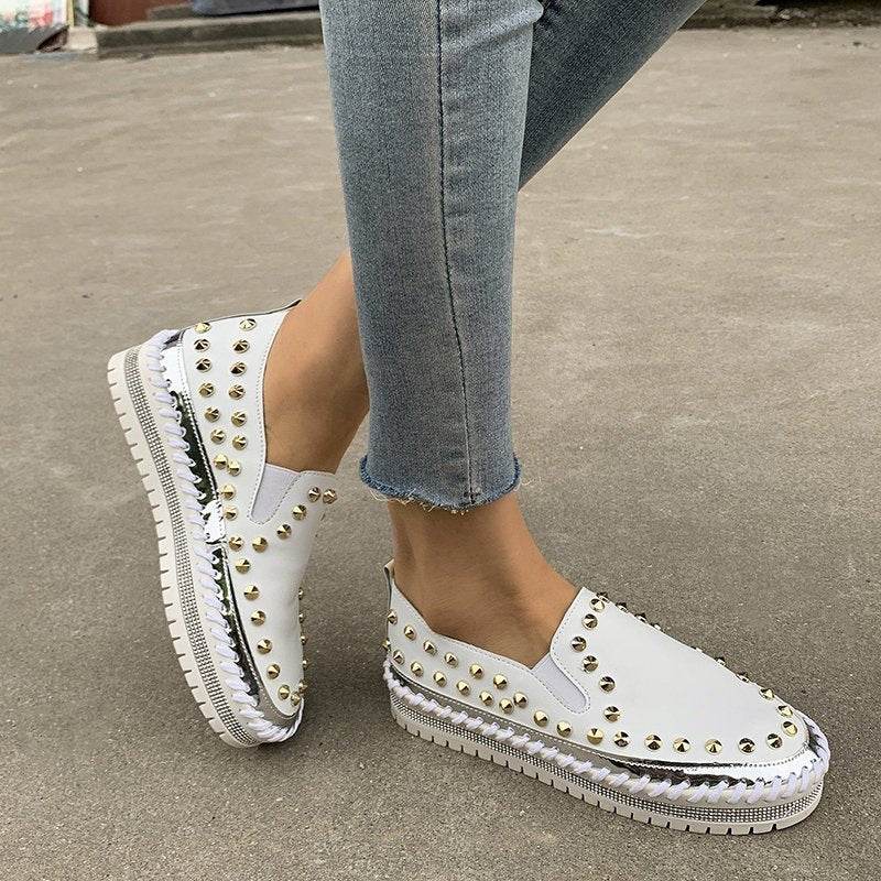 Fashion Rivet Shoes Flat Sneakers Women - Mubimart