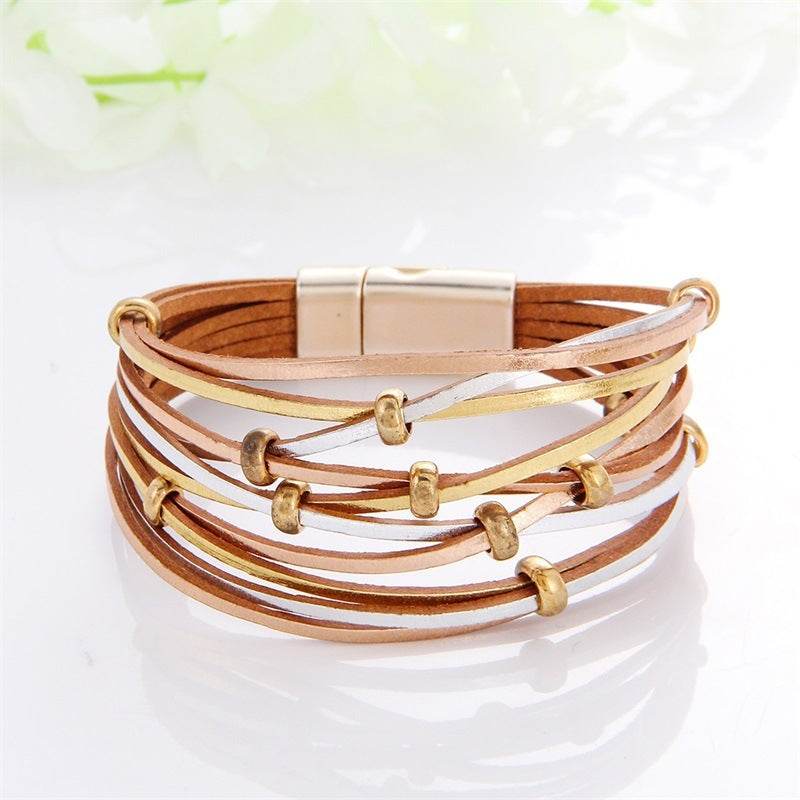 New Popular Multi-color Leather Charm Bracelet Men And Women Same Ornament Can Be Used As Gifts - Mubimart