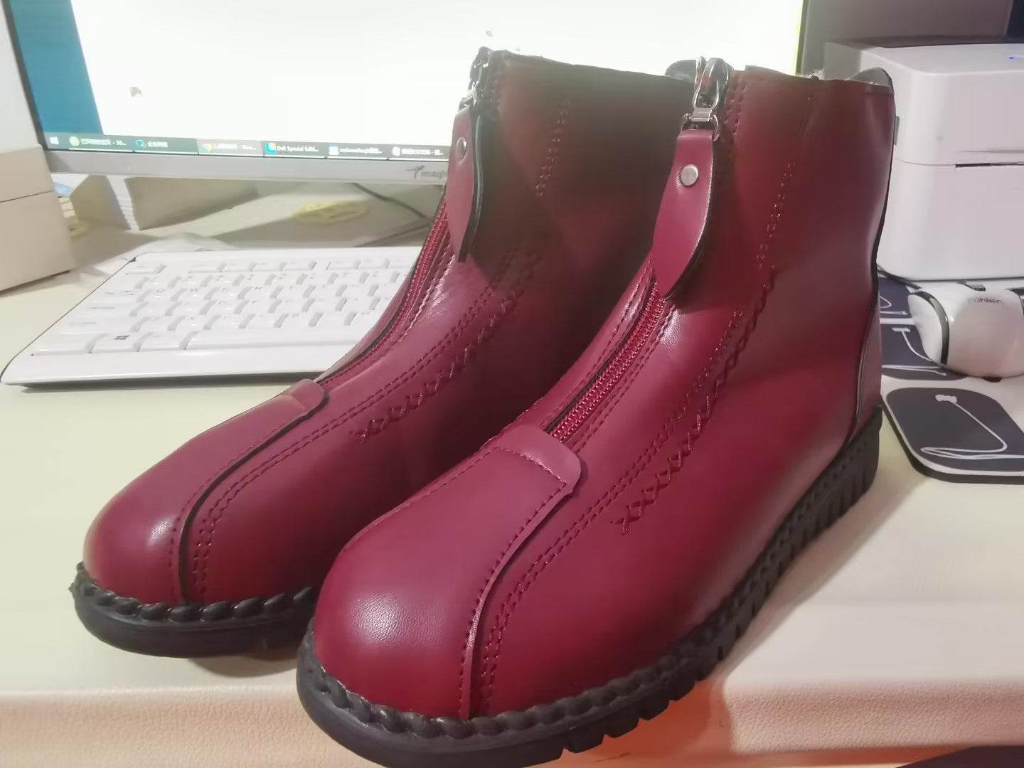 Ankle Boots Women Warm Winter Snow Boots Zipper Flat Shoes - Mubimart