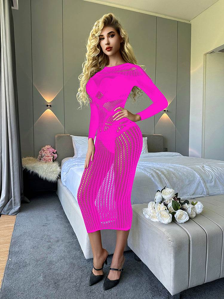 Sexy Lingerie Nightdress Super Plus Size Long Sleeve Transparent Cutout - Mubimart