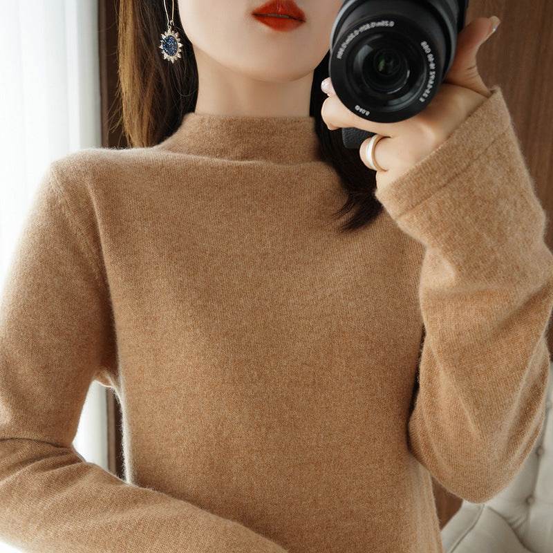 Women's Loose Large Size Bottoming Knitted Sweater With Half Turtleneck - Mubimart