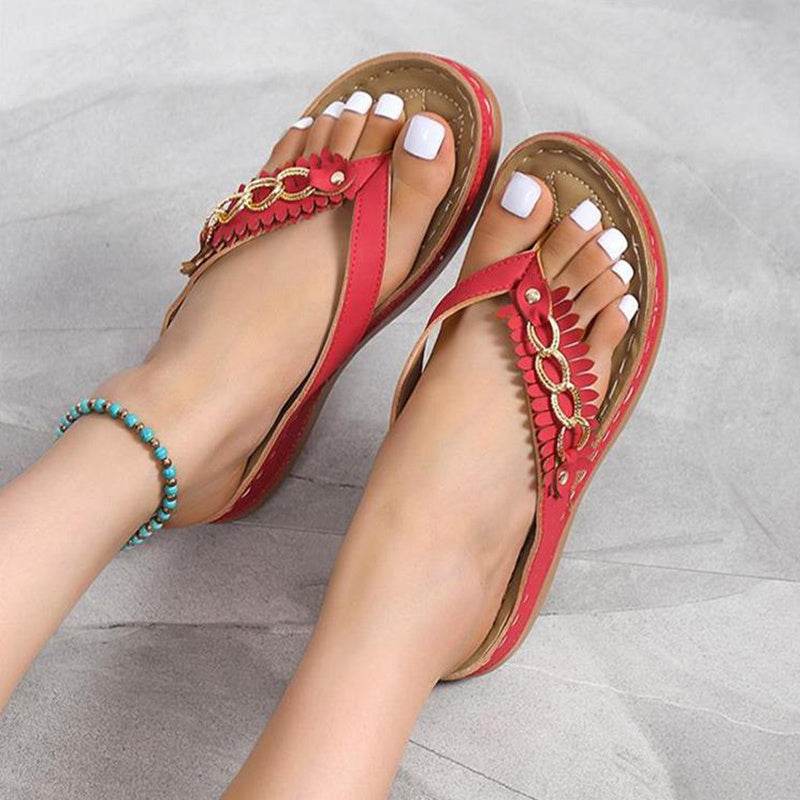 Summer Women Wedge Sandals With Chain Anti-Slip Slippers Retro Slides Flip Flops Shoes - Mubimart