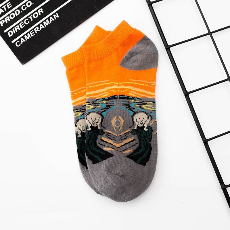 Retro Artistic Oil Painting All Cotton Low Cut Socks - Mubimart