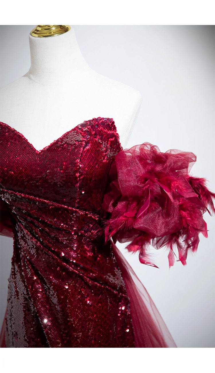 Wedding Red Formal Fishtail Sequins Evening Dress - Mubimart