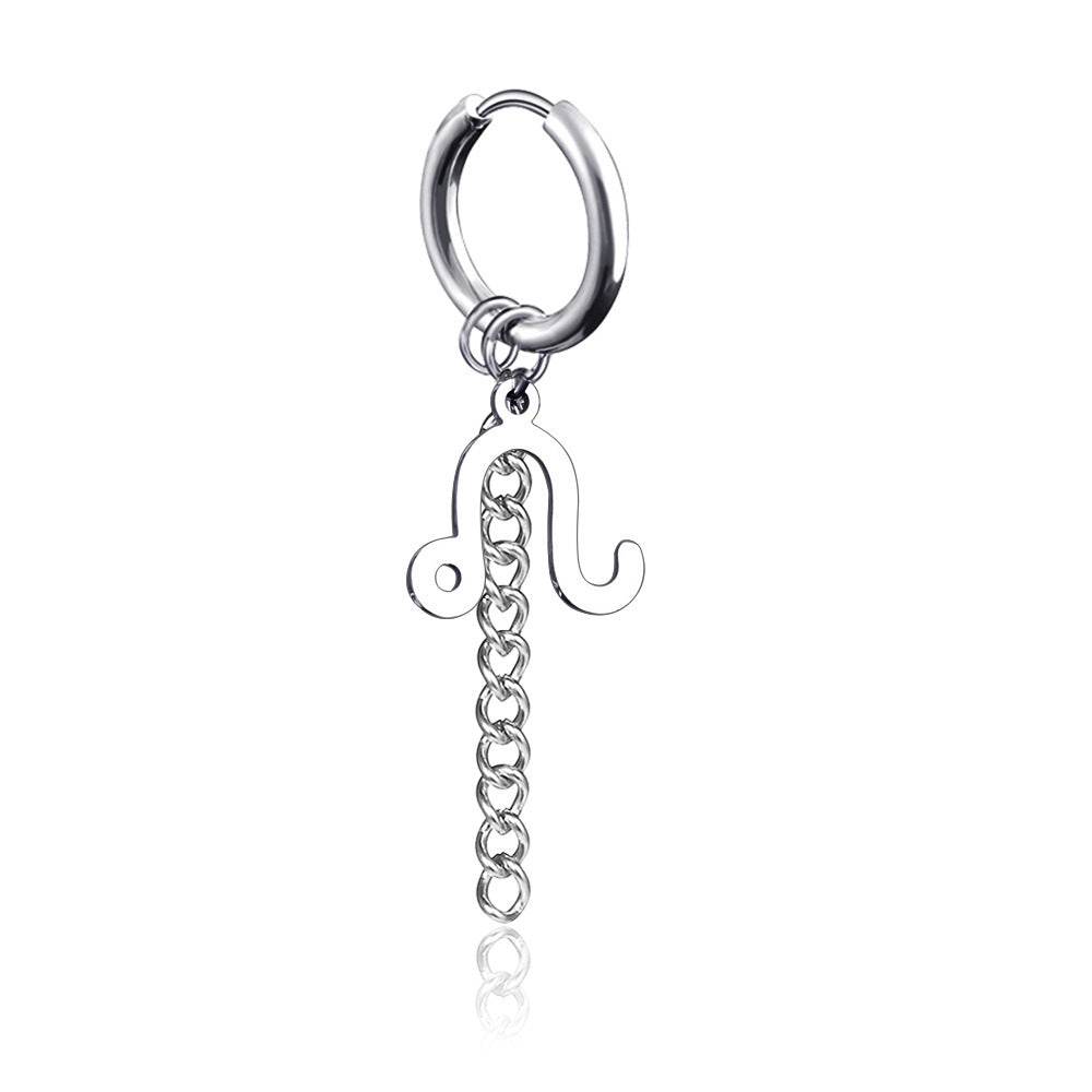 Hip Hop Zodiac Sign Link Chain Tassel Dangle Earrings For Men Women Constellation Jewelry - Mubimart