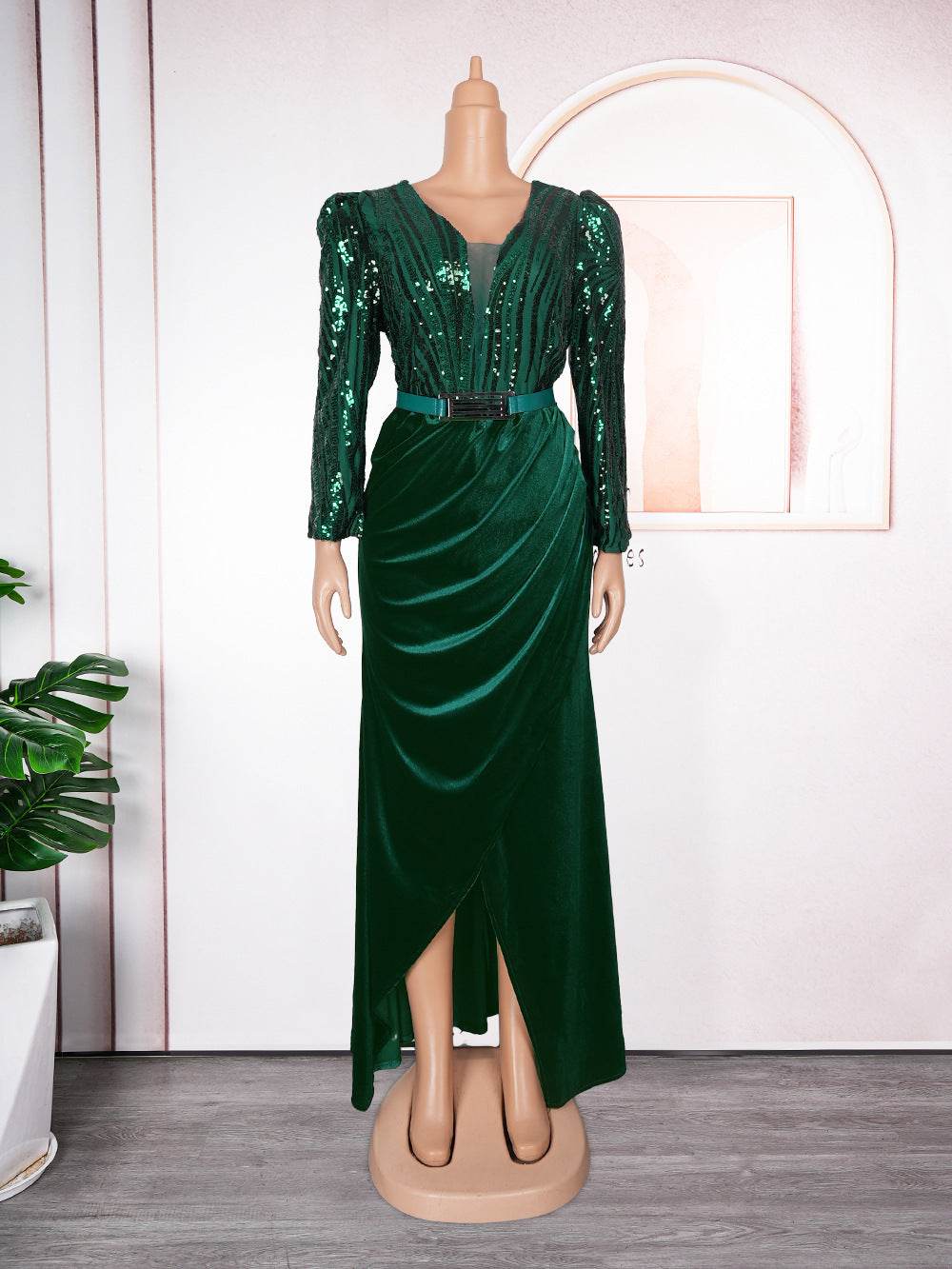Women's Plus Size Flannel Sequined Party Dress - Mubimart