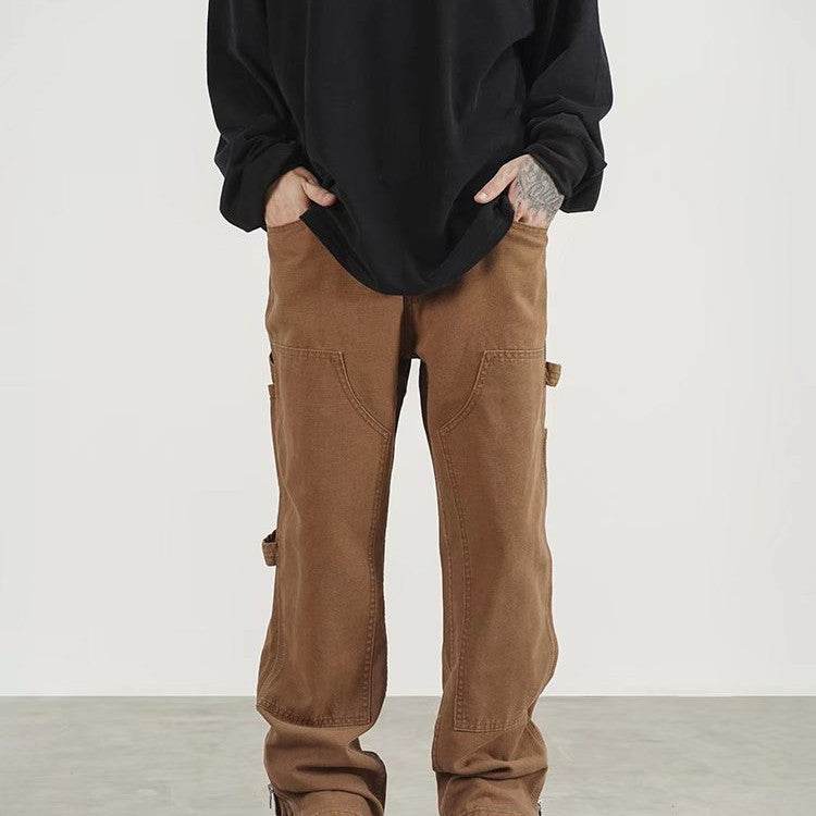 Men's American Retro Khaki Hip-hop Overalls - Mubimart