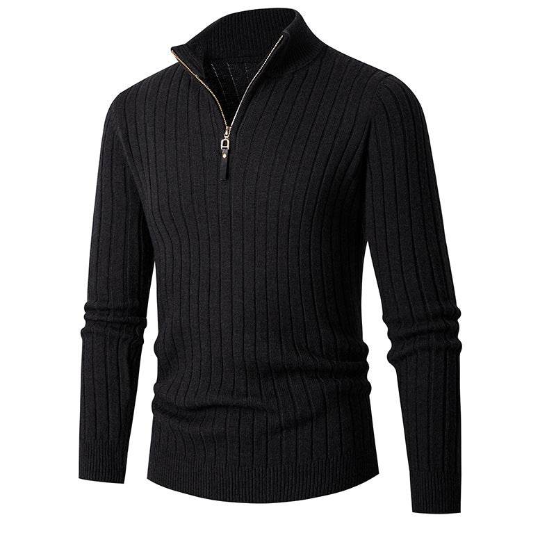 Men's Long-sleeved Half-turtleneck Zip-up Sweater - Mubimart