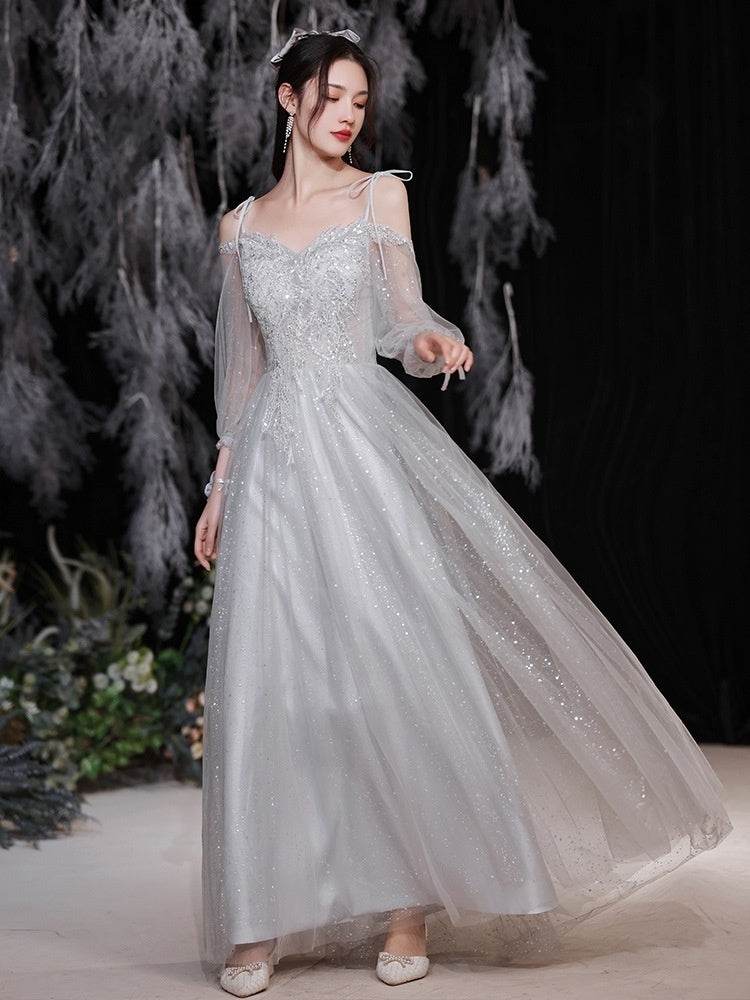 Gray Bridesmaid Pick-up Sisters Group Graduation Evening Dress - Mubimart