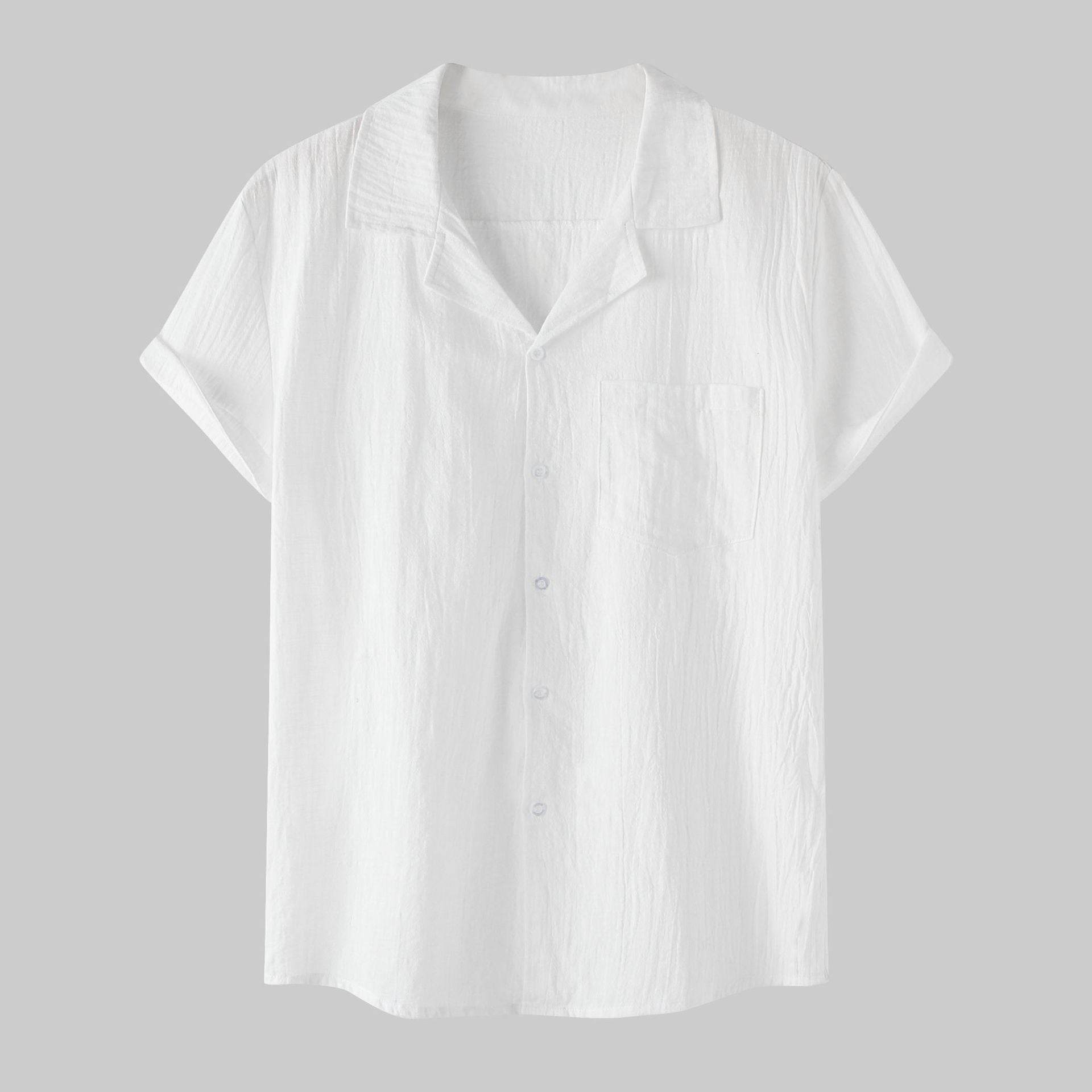 Cotton Linen Short Sleeve Shirt Men Linen Casual Half - Mubimart