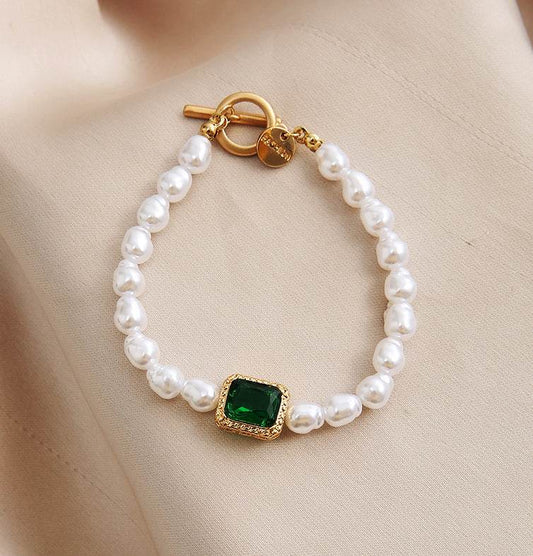 Retro Fashion Simple Temperament Inlaid Green Gemstone Bracelet - Mubimart