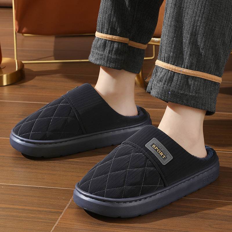 Men's Home Slippers Winter Warm Plush House Shoes Indoor Non-slip Floor Bedroom Slipper Casual All-match Shoes - Mubimart