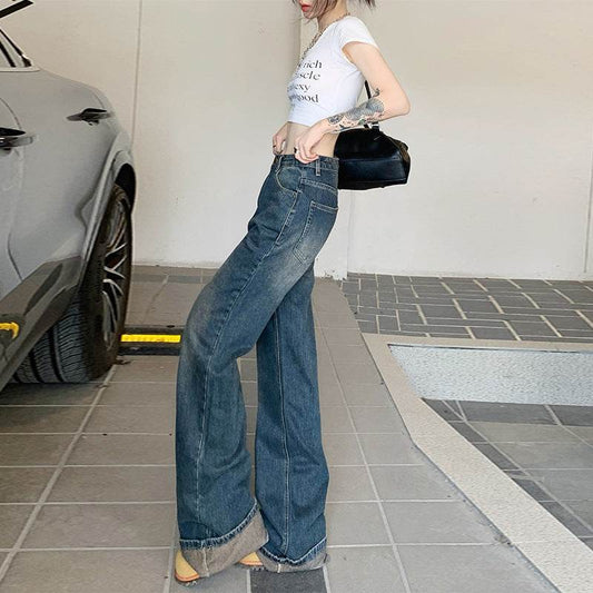 Women's Summer Loose Straight Flared Jeans - Mubimart
