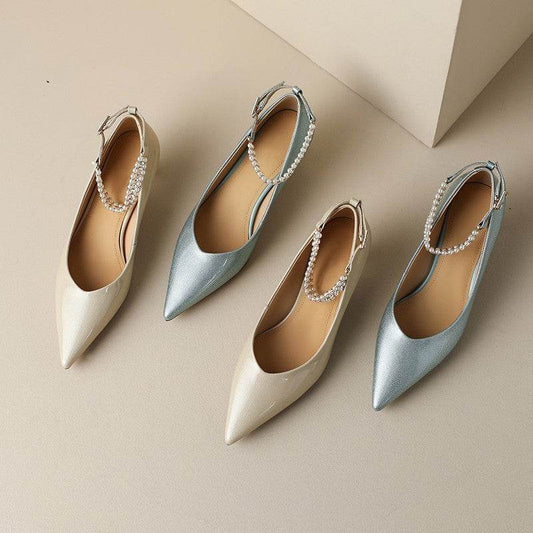 OL Temperament Peplum Pointed Fine Heel Work Shoes - Mubimart