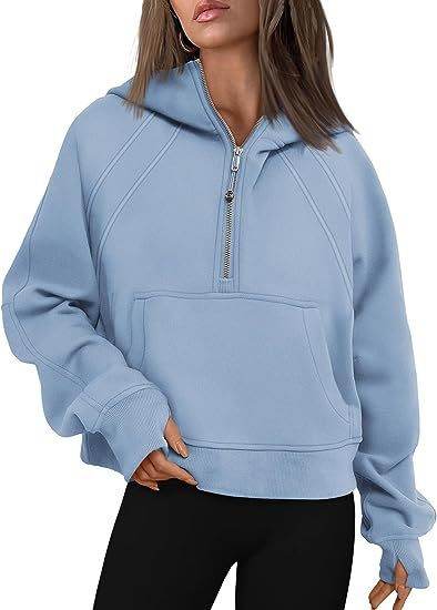 Zipper Hoodies Sweatshirts With Pocket Loose Sport Tops Long Sleeve Pullover Sweaters Winter Fall Outfits Women Clothing - Mubimart
