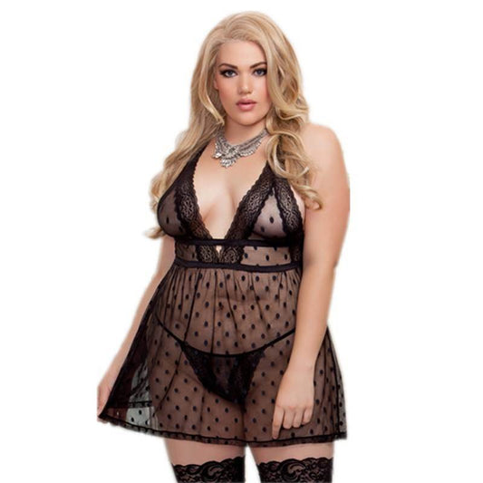 Ladies Black Lace Hollow Slip Dress - Mubimart