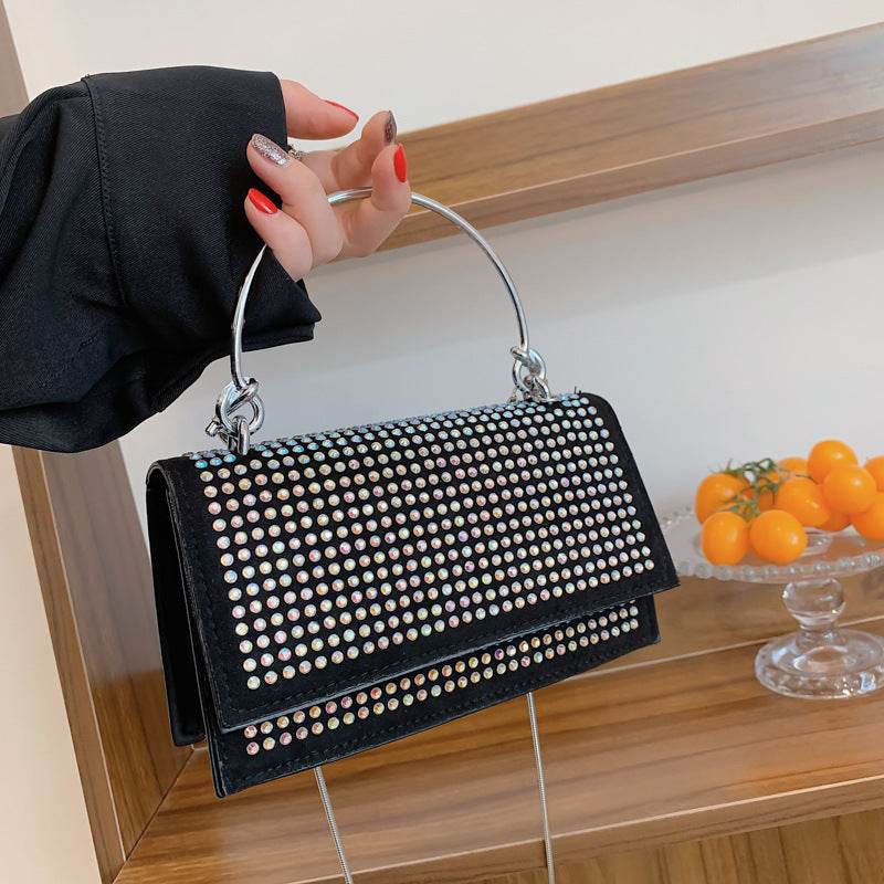 Chain Crossbody Bag Women Handbag Glitter Crystals Plain Daily Silver Black Shoulder Bag - Mubimart