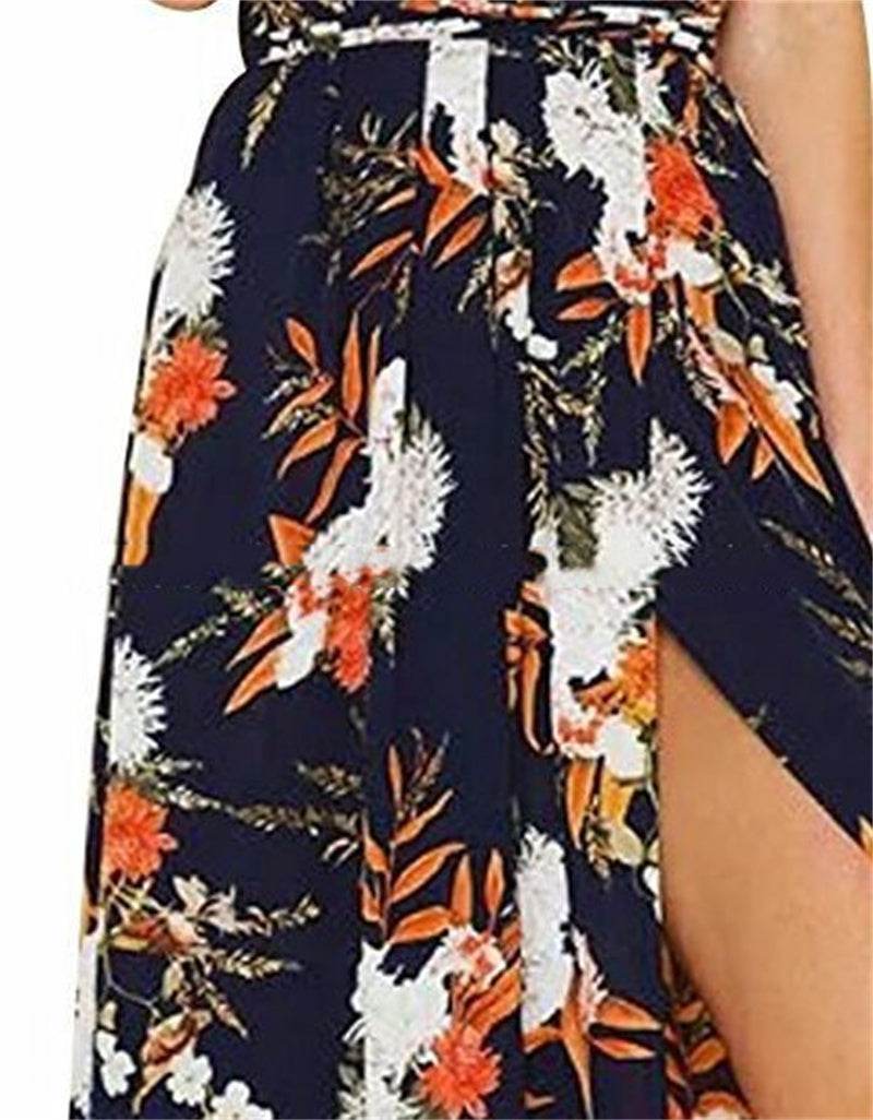Women's Fashion Casual Printing Backless Slip Dress - Mubimart