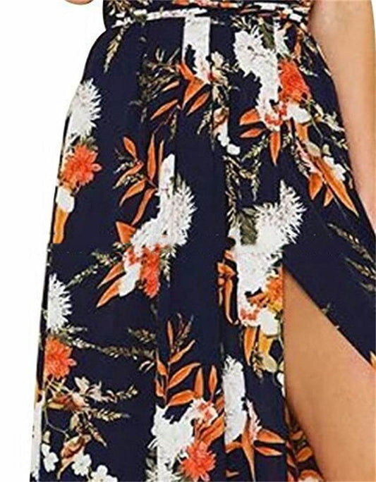 Women's Fashion Casual Printing Backless Slip Dress - Mubimart