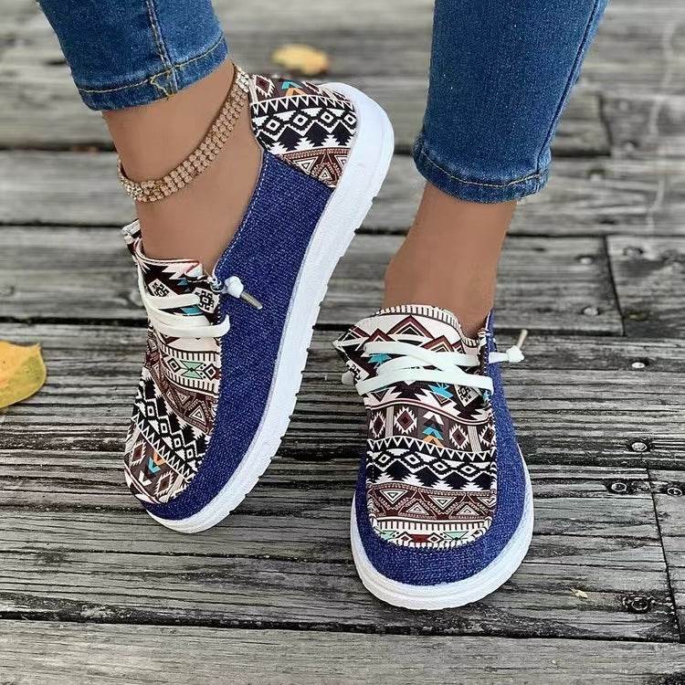 New Print Flats Shoes Summer Spring Casual Canvas Loafers For Women - Mubimart