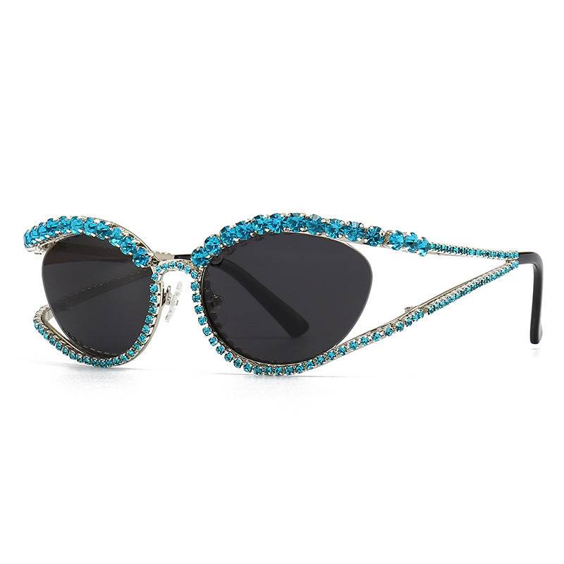 Fashionable Cat Eye Shaped Diamond Studded Sunglasses - Mubimart
