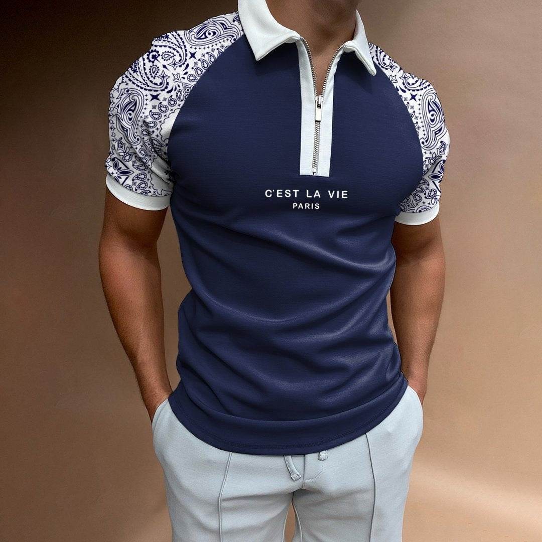Men's Summer Polo Zipper Color Matching Sports Polo Shirt - Mubimart