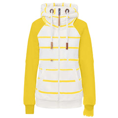 Ladies Striped Zipper Contrast Polyester Hoodie