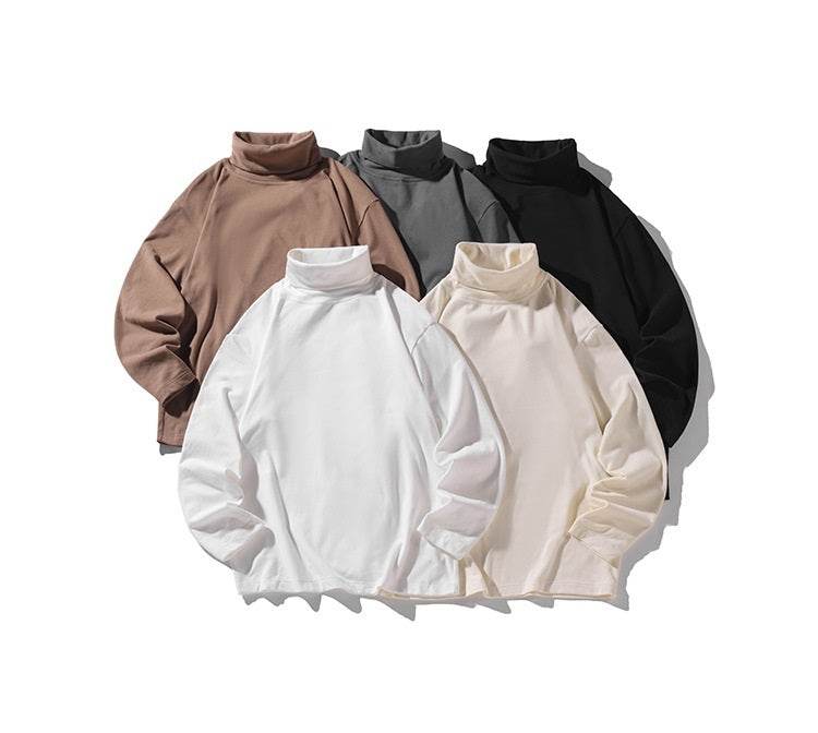 Hong Kong Style White Bottom Plus Size Dralon Turtleneck Bottoming Shirt - Mubimart