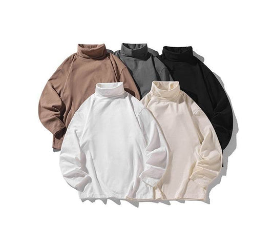 Hong Kong Style White Bottom Plus Size Dralon Turtleneck Bottoming Shirt - Mubimart