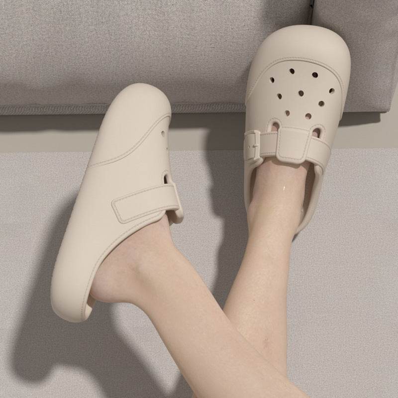 New Hole Shoes Summer Buckle Baotou Slippers Outerdoor Garden Clogs Shoes Indoor Non-Slip Floor Home Slipper - Mubimart