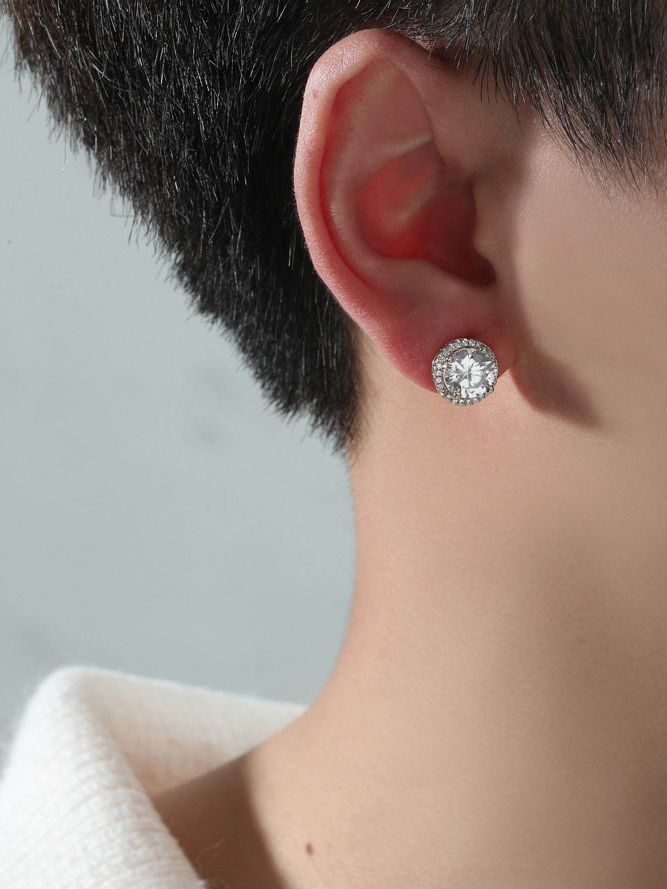 Micro Set Zircon Round Stud Earrings For Men - Mubimart