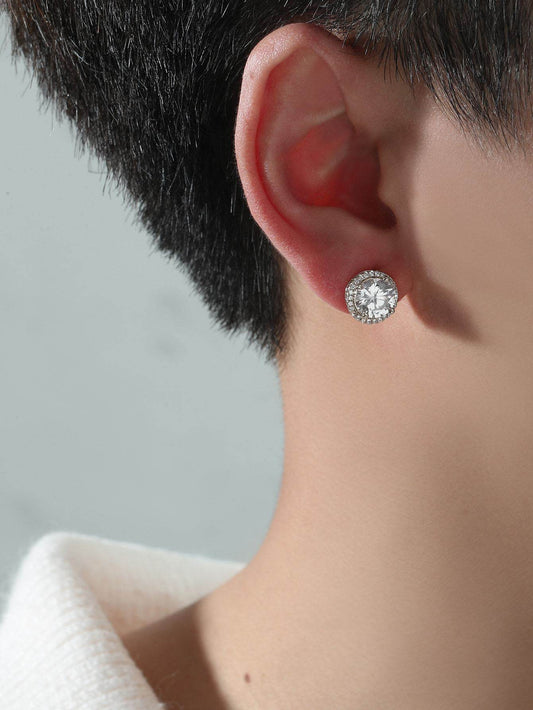 Micro Set Zircon Round Stud Earrings For Men - Mubimart