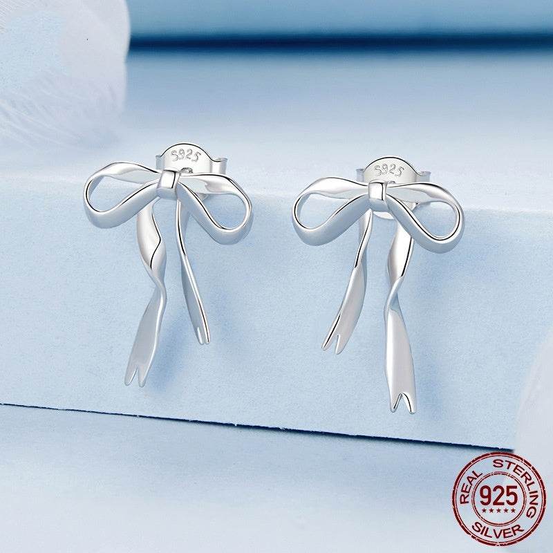 Elegant Ribbon Bow Stud Earrings Women - Mubimart