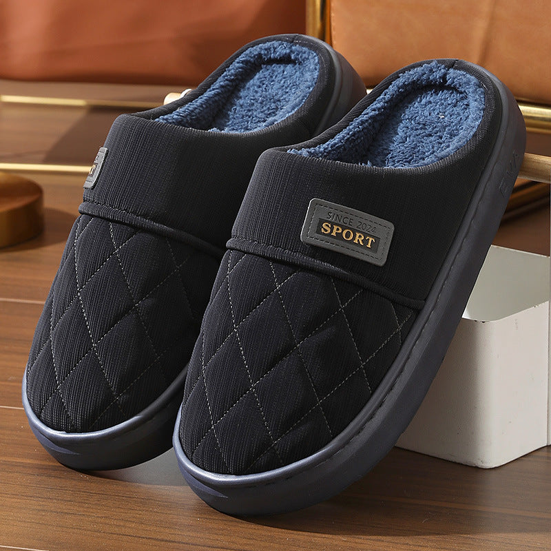 Men's Home Slippers Winter Warm Plush House Shoes Indoor Non-slip Floor Bedroom Slipper Casual All-match Shoes