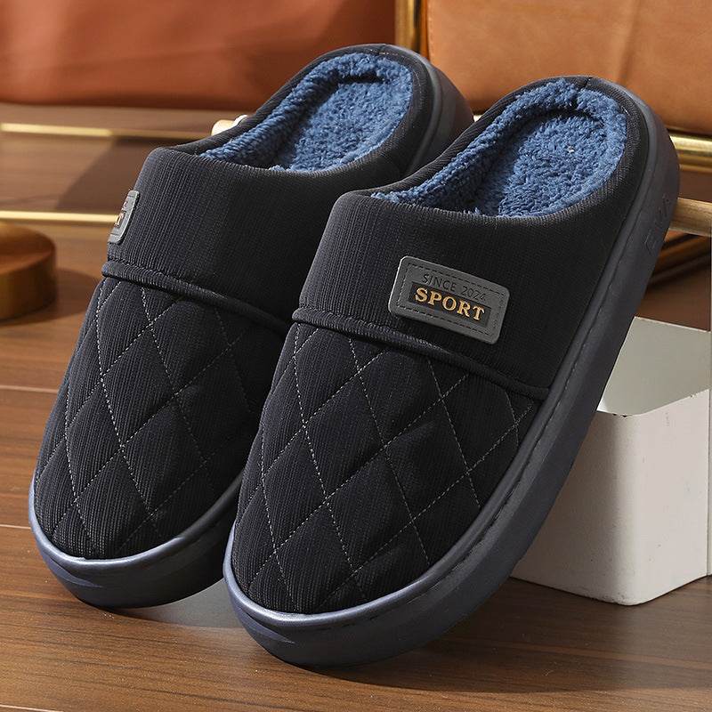 Men's Home Slippers Winter Warm Plush House Shoes Indoor Non-slip Floor Bedroom Slipper Casual All-match Shoes - Mubimart